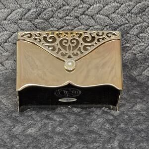 Things Remembered Jewelry Box Gold Tone Trinket Box Engravable Pearl Accent